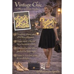 CHIC RETRO VINTAGE VIBES Soprano Floral OFF THE SHOULDER Women's‎ Top Size Small